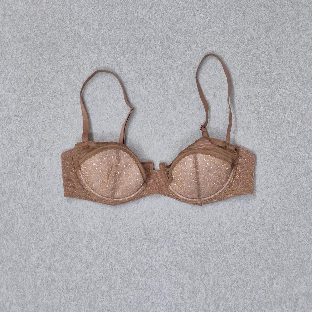 Savage X Fenty Women Bra 36C Brown Polka Dot Garden of Eden Glitter Underwire